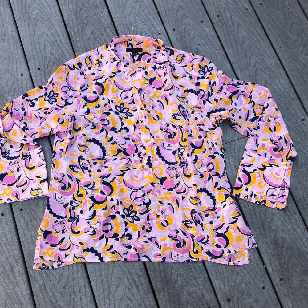 Jcrew silk blouse size medium pink orange blue